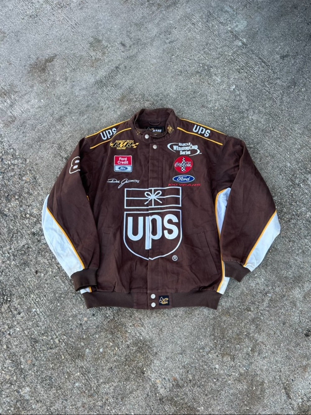 Vintage Chase Authentics NASCAR UPS Brown Jacket Rare Large